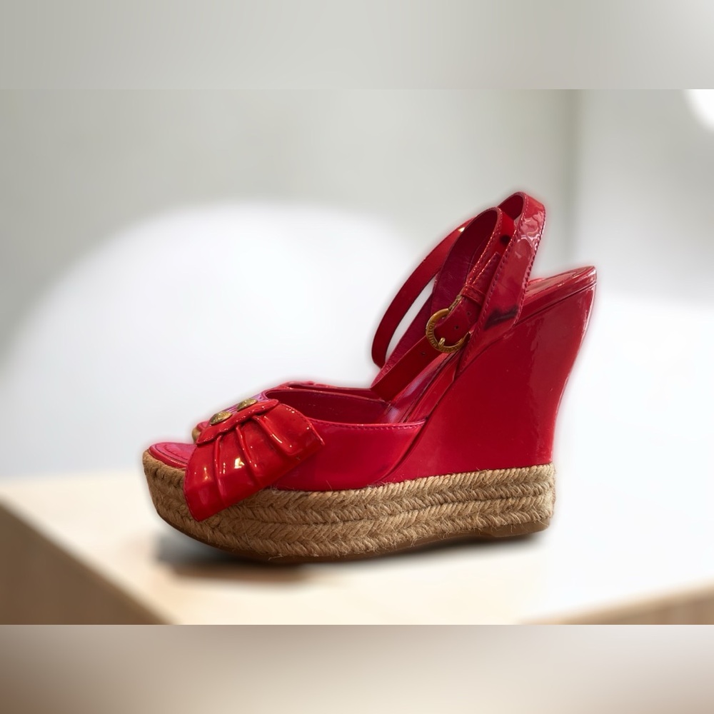 LOUIS VUITTON Monogram Vernis Wedge Sandals Rose Pop 36 - Picture 5 of 15